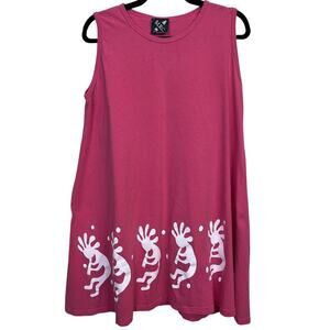 Michigan Rag Company Pink Kokopelli Print Sleeveless Dress One Size Est XL 90s